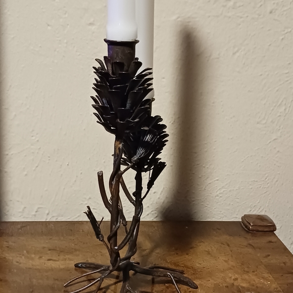 Metal Pinecone Taper Candlestick Holder - Picture 6 of 9
